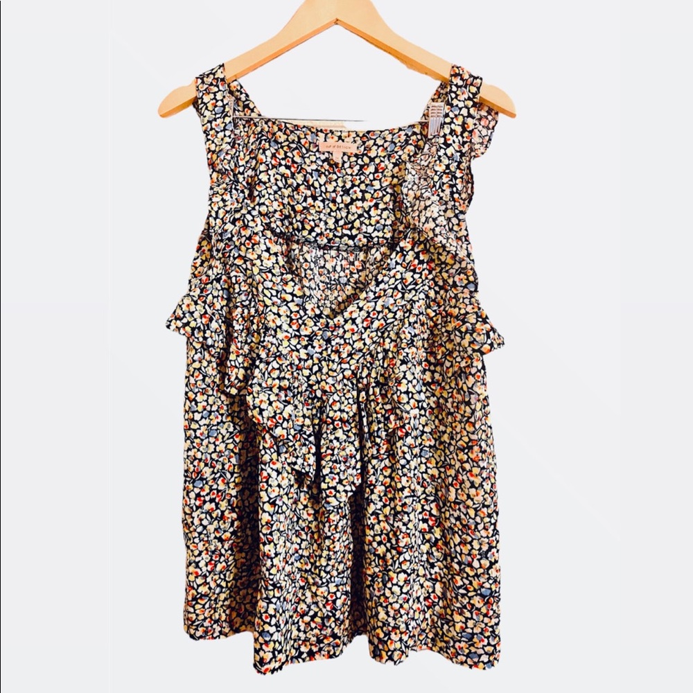 Cult of Design Floral V-Neck Ruffle Sleeveless Top